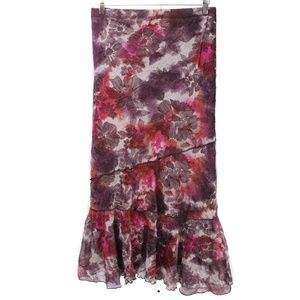 🍍 DICK & JAYNE Tie Dye Floral Pattern Crinkle Trumpeted Hem Maxi Skirt